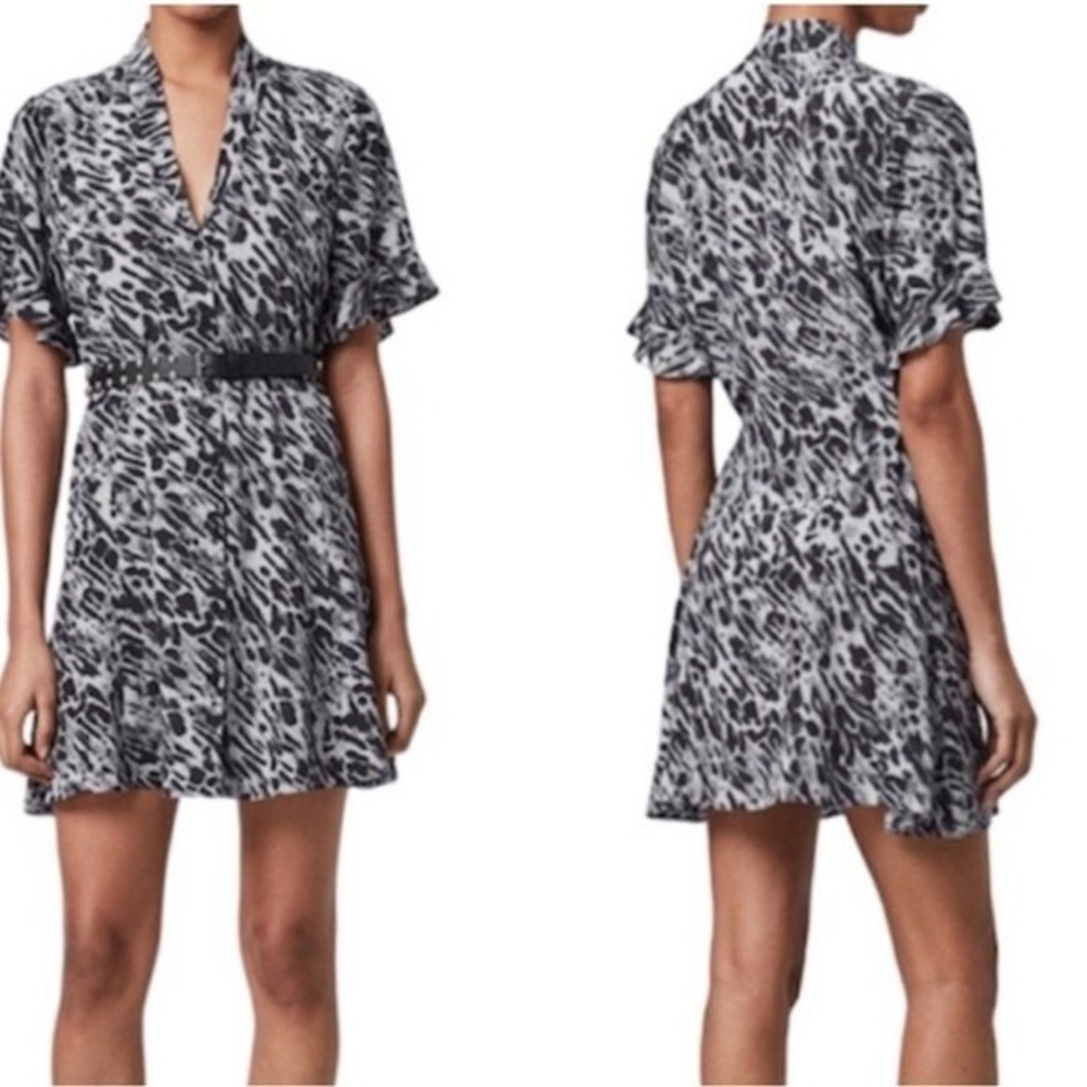 AllSaints Fay Ambient Dress Animal Print Short Sleeve Mini Dress WD448S Small